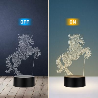 3D Illusion Horse Led Night Lamp with Warm White Color Gifts for Child Baby Boy and Girl
